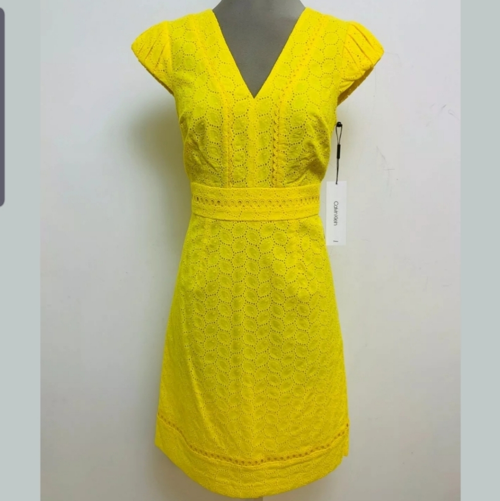 Calvin Klein Cotton Eyelet Knee Length Dress,Size 4